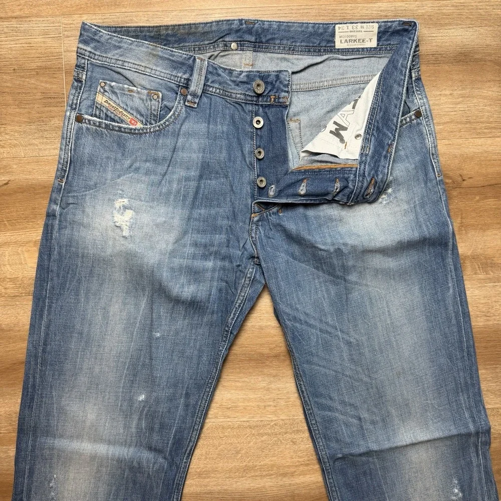 Diesel Larkee-T Jeans Men 33x34 Blue Regular Tapered Distressed‎ Denim 008V1